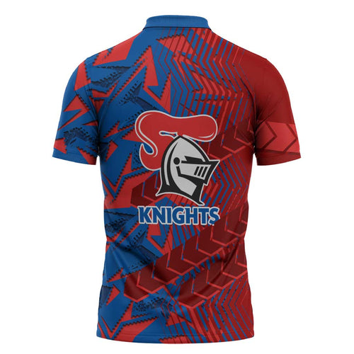 Newcastle Knights Rugby Zipper Polo Shirt Fierce Mascot Geometric Tribal Art