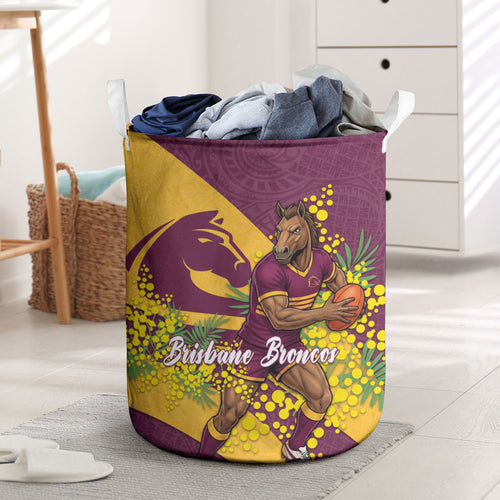 Brisbane Broncos Laundry Basket Golden Wattle Floral Polynesian - Australian Flower - Rugby Mascot
