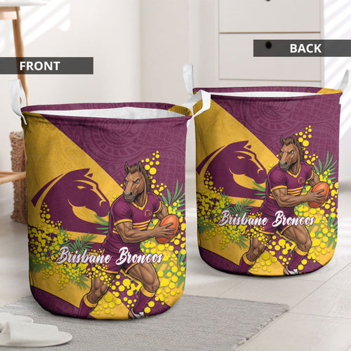 Brisbane Broncos Laundry Basket Golden Wattle Floral Polynesian - Australian Flower - Rugby Mascot