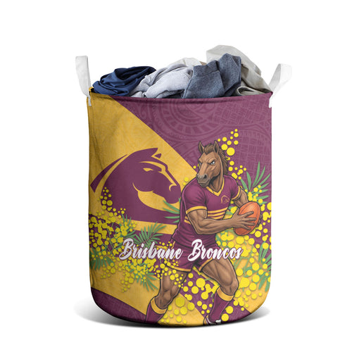 Brisbane Broncos Laundry Basket Golden Wattle Floral Polynesian - Australian Flower - Rugby Mascot