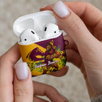 Brisbane Broncos AirPods Case Golden Wattle Floral Polynesian - Australian Flower - Rugby Mascot