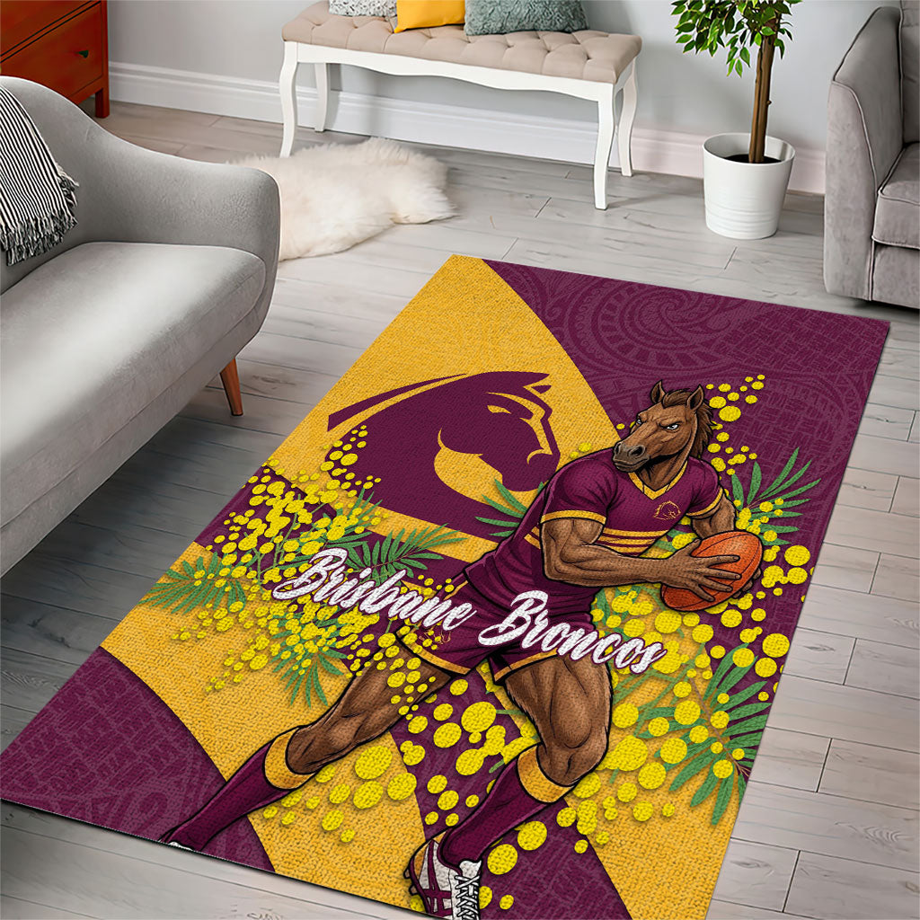Brisbane Broncos Area Rug Golden Wattle Floral Polynesian - Australian Flower - Rugby Mascot
