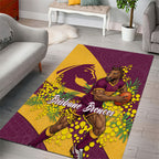 Brisbane Broncos Area Rug Golden Wattle Floral Polynesian - Australian Flower - Rugby Mascot