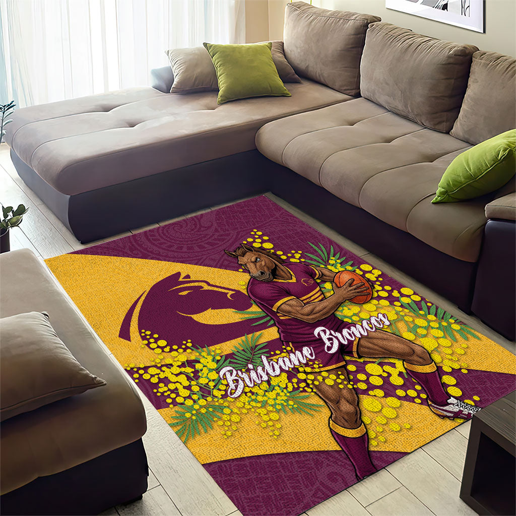 Brisbane Broncos Area Rug Golden Wattle Floral Polynesian - Australian Flower - Rugby Mascot