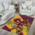 Brisbane Broncos Area Rug Golden Wattle Floral Polynesian - Australian Flower - Rugby Mascot
