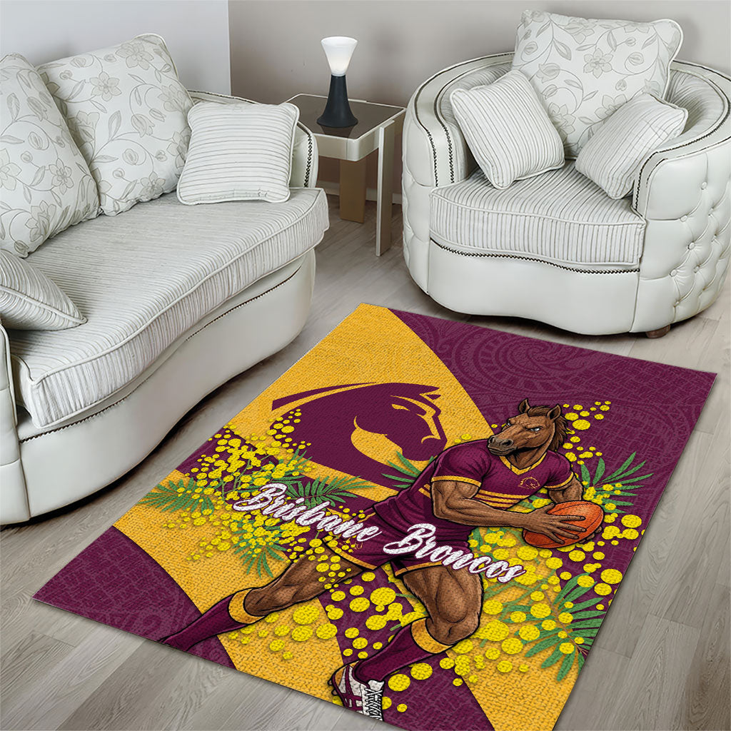 Brisbane Broncos Area Rug Golden Wattle Floral Polynesian - Australian Flower - Rugby Mascot