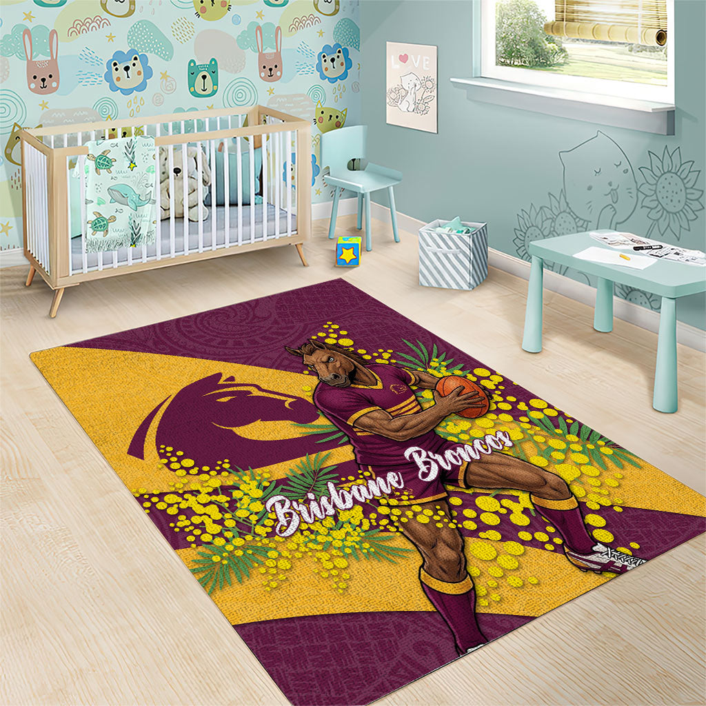 Brisbane Broncos Area Rug Golden Wattle Floral Polynesian - Australian Flower - Rugby Mascot