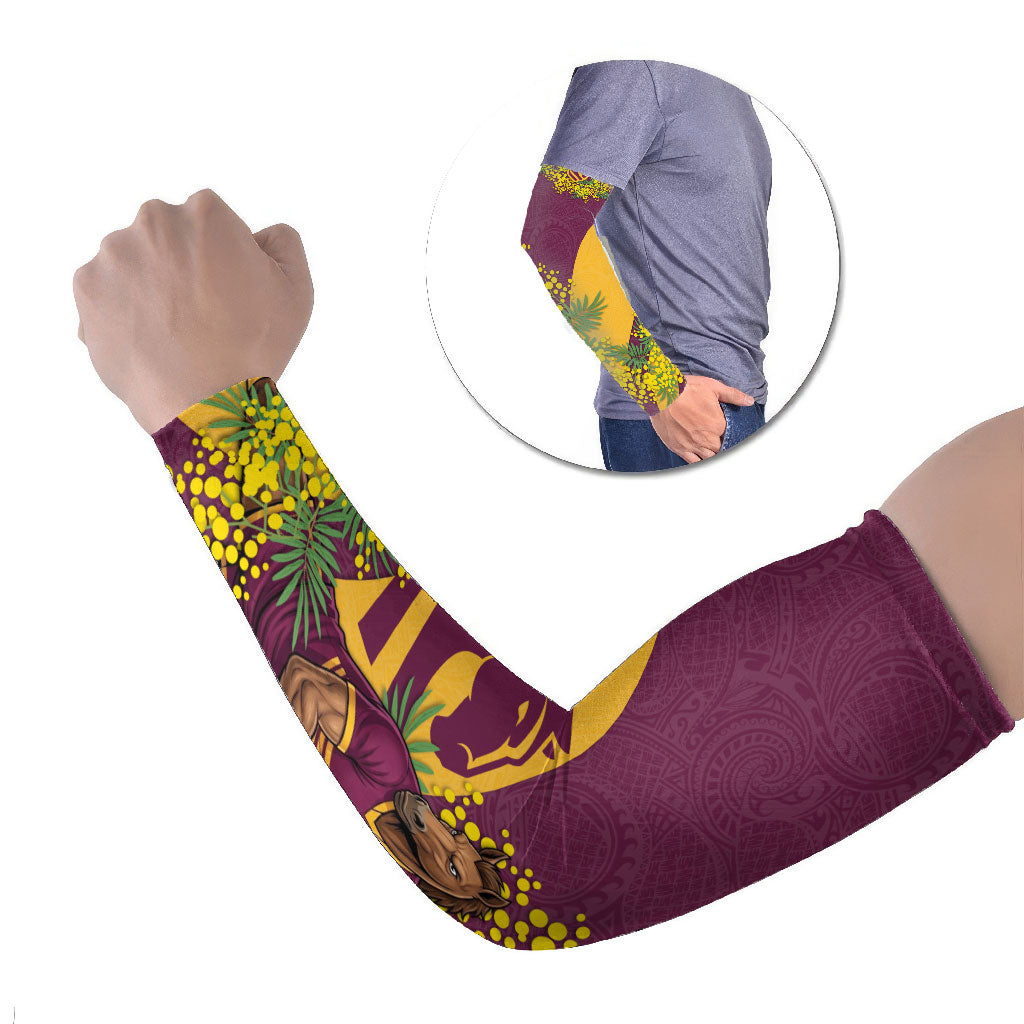 Brisbane Broncos Arm Sleeves Golden Wattle Floral Polynesian - Australian Flower - Rugby Mascot