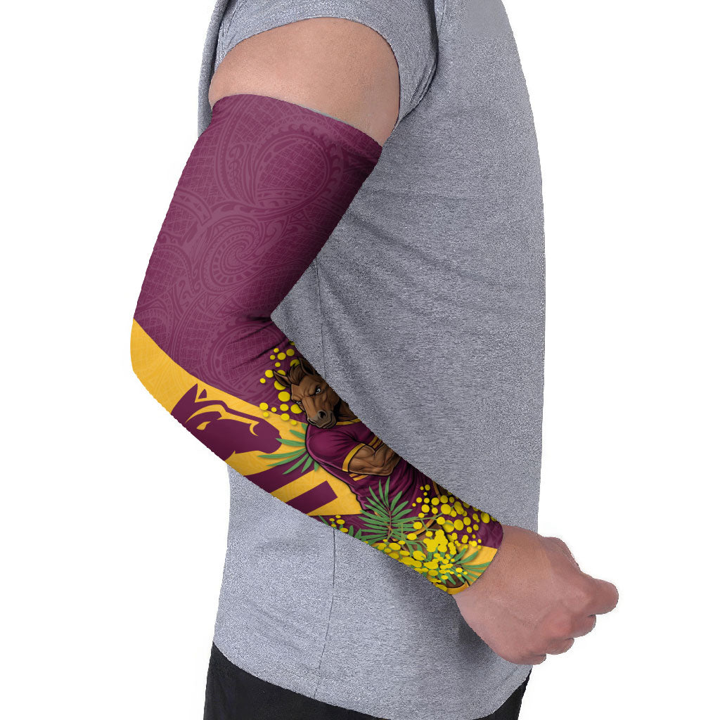 Brisbane Broncos Arm Sleeves Golden Wattle Floral Polynesian - Australian Flower - Rugby Mascot