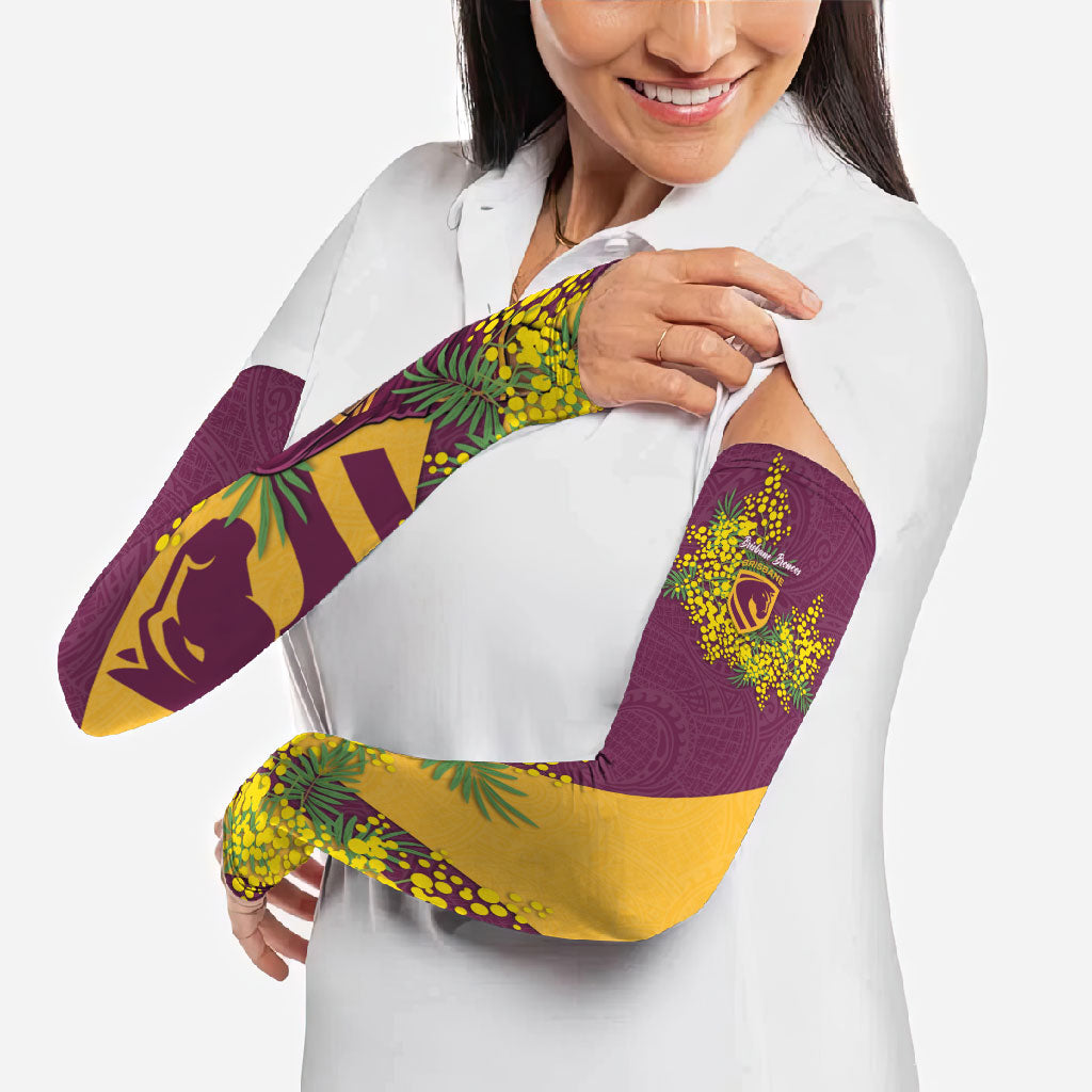 Brisbane Broncos Arm Sleeves Golden Wattle Floral Polynesian - Australian Flower - Rugby Mascot