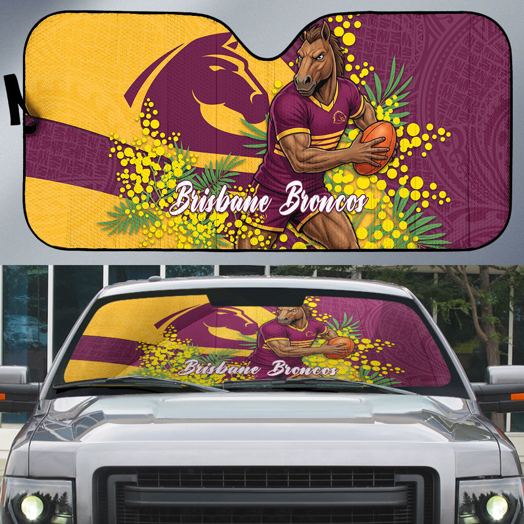 Brisbane Broncos Auto Sun Shade Golden Wattle Floral Polynesian - Australian Flower - Rugby Mascot