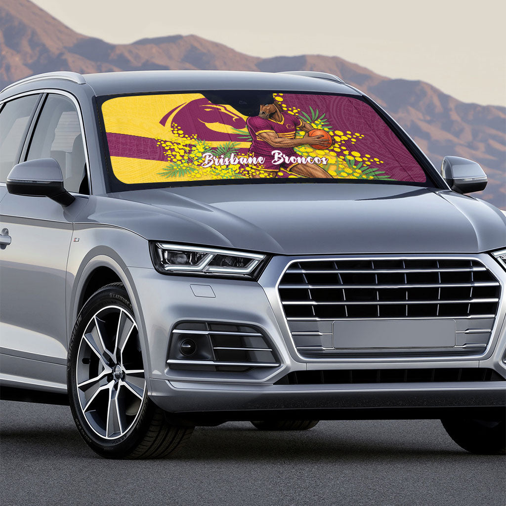 Brisbane Broncos Auto Sun Shade Golden Wattle Floral Polynesian - Australian Flower - Rugby Mascot