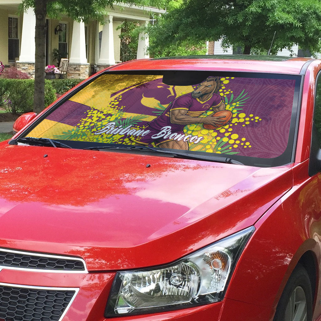 Brisbane Broncos Auto Sun Shade Golden Wattle Floral Polynesian - Australian Flower - Rugby Mascot