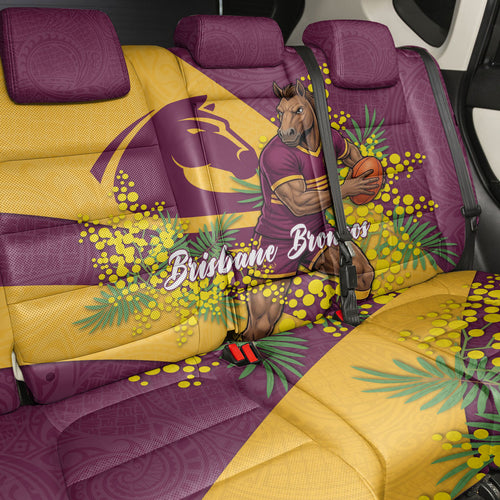 Brisbane Broncos Back Car Seat Cover Golden Wattle Floral Polynesian - Australian Flower - Rugby Mascot