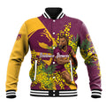 Brisbane Broncos Baseball Jacket Golden Wattle Floral Polynesian - Australian Flower - Rugby Mascot
