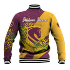 Brisbane Broncos Baseball Jacket Golden Wattle Floral Polynesian - Australian Flower - Rugby Mascot