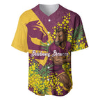 Brisbane Broncos Baseball Jersey Golden Wattle Floral Polynesian - Australian Flower - Rugby Mascot