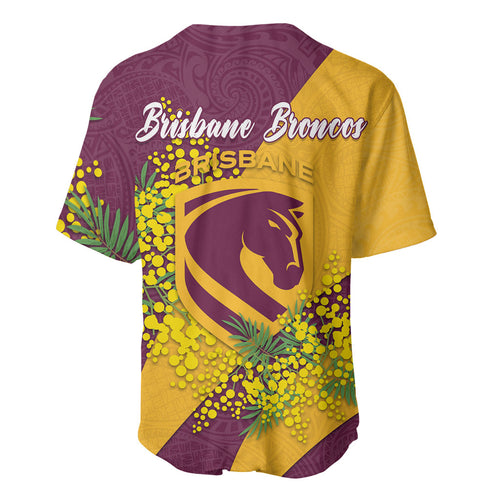Brisbane Broncos Baseball Jersey Golden Wattle Floral Polynesian - Australian Flower - Rugby Mascot