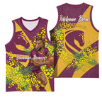 Brisbane Broncos Basketball Jersey Golden Wattle Floral Polynesian - Australian Flower - Rugby Mascot