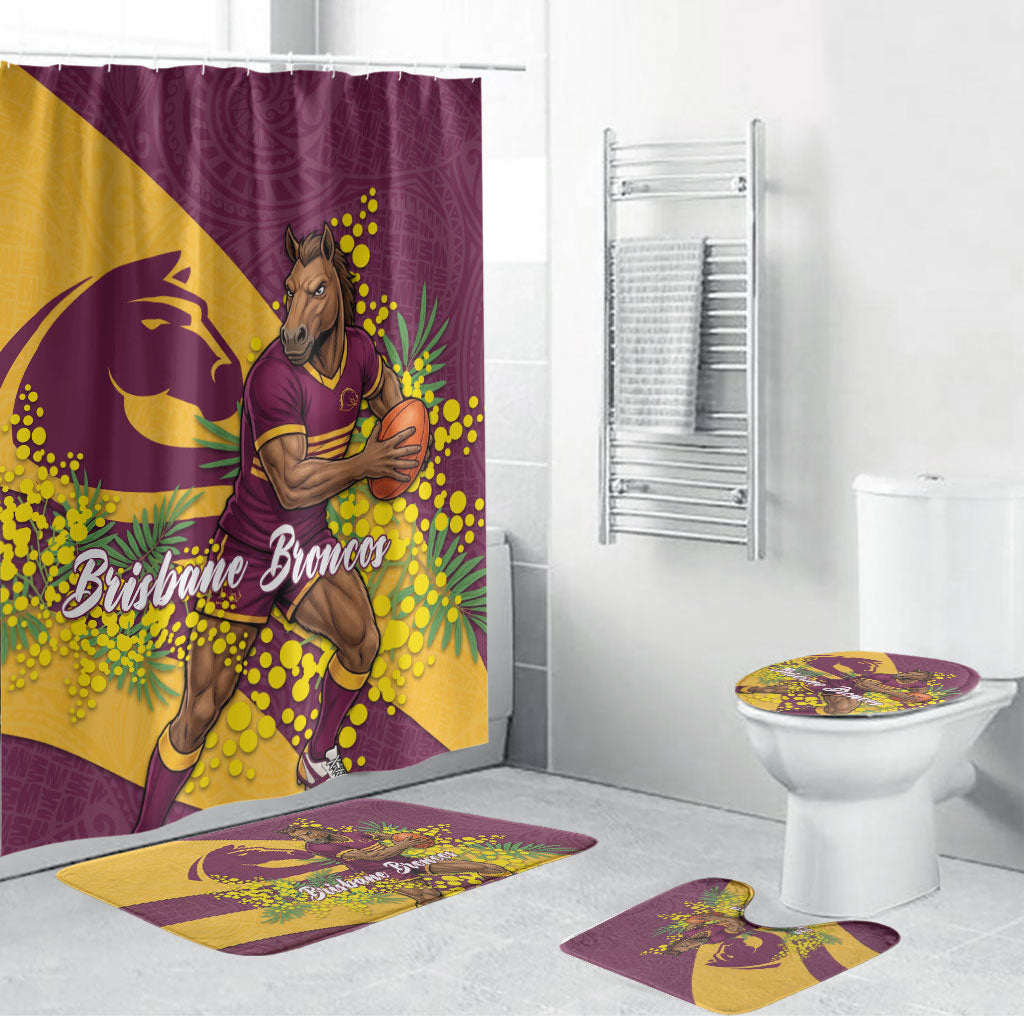 Brisbane Broncos Bathroom Set Golden Wattle Floral Polynesian - Australian Flower - Rugby Mascot