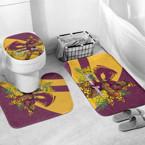 Brisbane Broncos Bathroom Set Golden Wattle Floral Polynesian - Australian Flower - Rugby Mascot