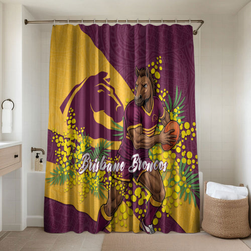 Brisbane Broncos Bathroom Set Golden Wattle Floral Polynesian - Australian Flower - Rugby Mascot