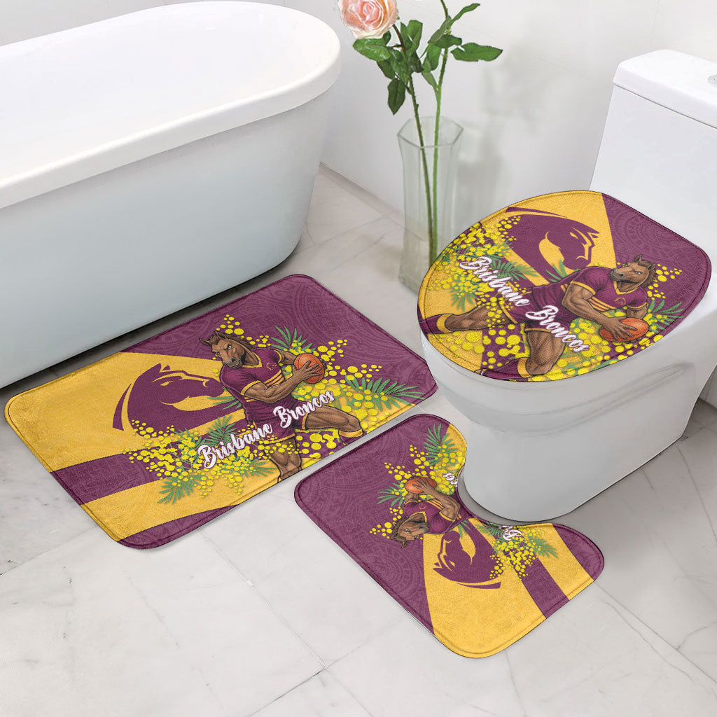 Brisbane Broncos Bathroom Set Golden Wattle Floral Polynesian - Australian Flower - Rugby Mascot