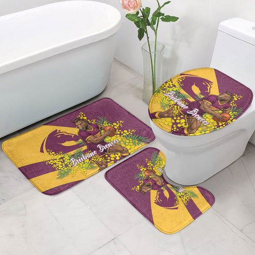 Brisbane Broncos Bathroom Set Golden Wattle Floral Polynesian - Australian Flower - Rugby Mascot