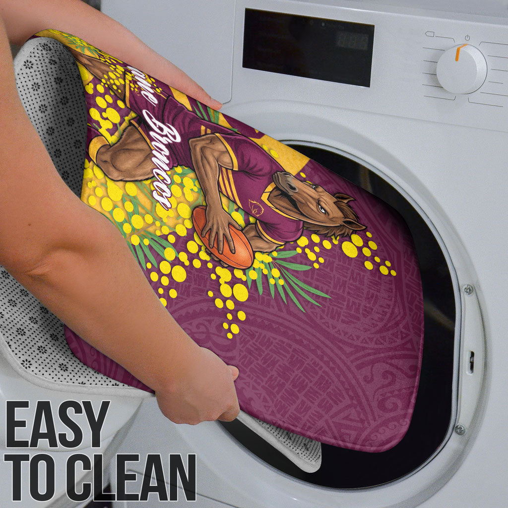 Brisbane Broncos Bathroom Set Golden Wattle Floral Polynesian - Australian Flower - Rugby Mascot