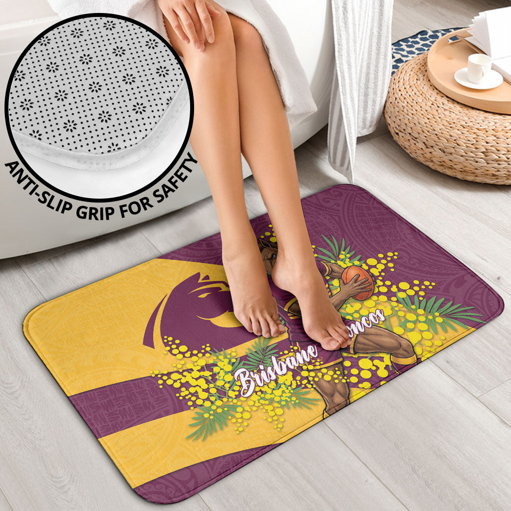 Brisbane Broncos Bathroom Set Golden Wattle Floral Polynesian - Australian Flower - Rugby Mascot