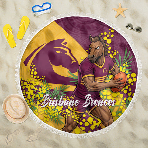 Brisbane Broncos Beach Blanket Golden Wattle Floral Polynesian - Australian Flower - Rugby Mascot
