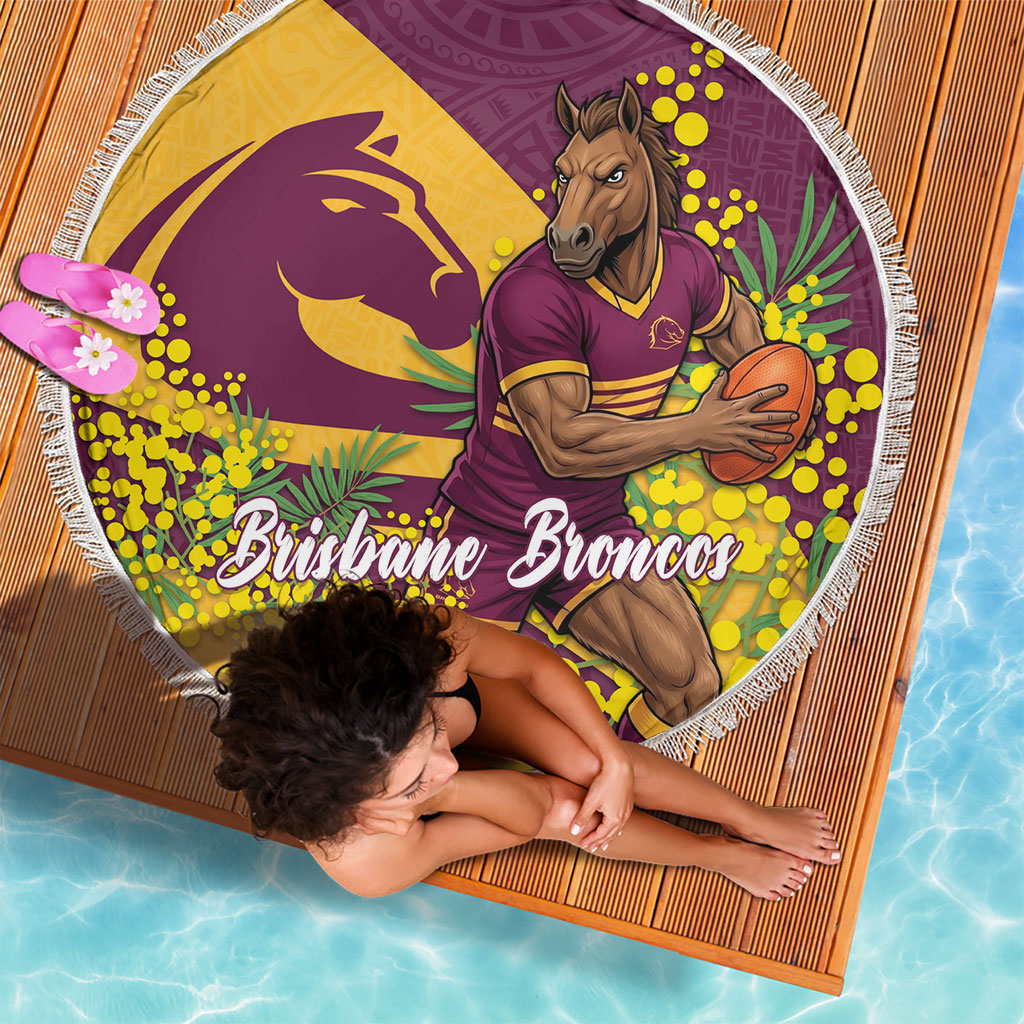 Brisbane Broncos Beach Blanket Golden Wattle Floral Polynesian - Australian Flower - Rugby Mascot