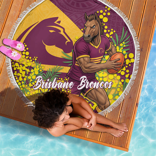 Brisbane Broncos Beach Blanket Golden Wattle Floral Polynesian - Australian Flower - Rugby Mascot