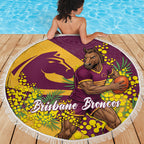Brisbane Broncos Beach Blanket Golden Wattle Floral Polynesian - Australian Flower - Rugby Mascot