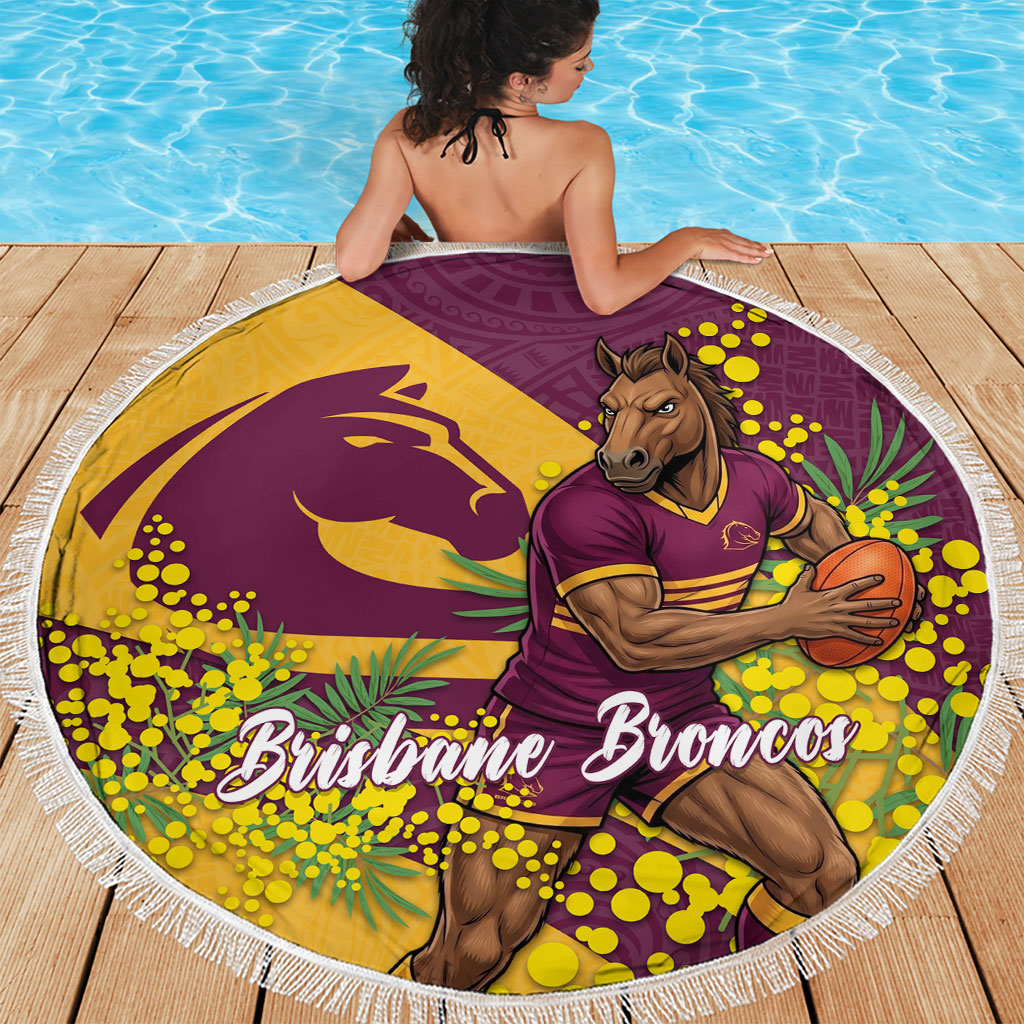 Brisbane Broncos Beach Blanket Golden Wattle Floral Polynesian - Australian Flower - Rugby Mascot
