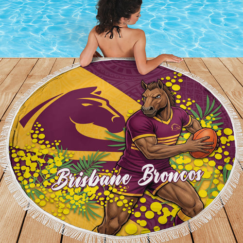Brisbane Broncos Beach Blanket Golden Wattle Floral Polynesian - Australian Flower - Rugby Mascot
