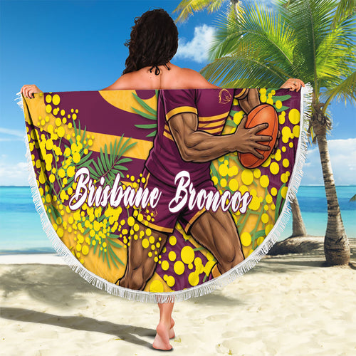 Brisbane Broncos Beach Blanket Golden Wattle Floral Polynesian - Australian Flower - Rugby Mascot