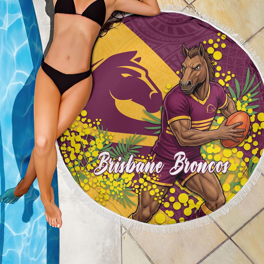 Brisbane Broncos Beach Blanket Golden Wattle Floral Polynesian - Australian Flower - Rugby Mascot