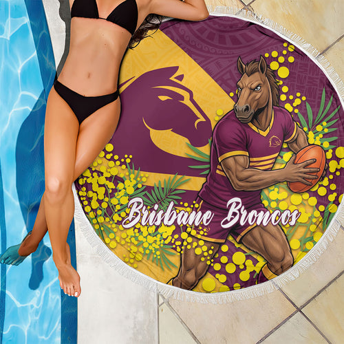 Brisbane Broncos Beach Blanket Golden Wattle Floral Polynesian - Australian Flower - Rugby Mascot
