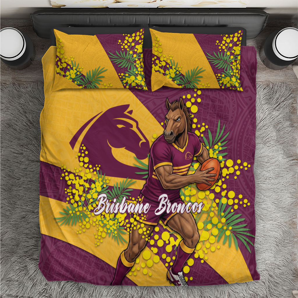 Brisbane Broncos Bedding Set Golden Wattle Floral Polynesian - Australian Flower - Rugby Mascot