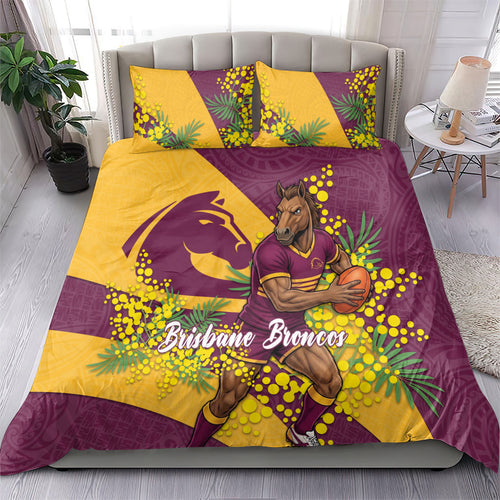 Brisbane Broncos Bedding Set Golden Wattle Floral Polynesian - Australian Flower - Rugby Mascot