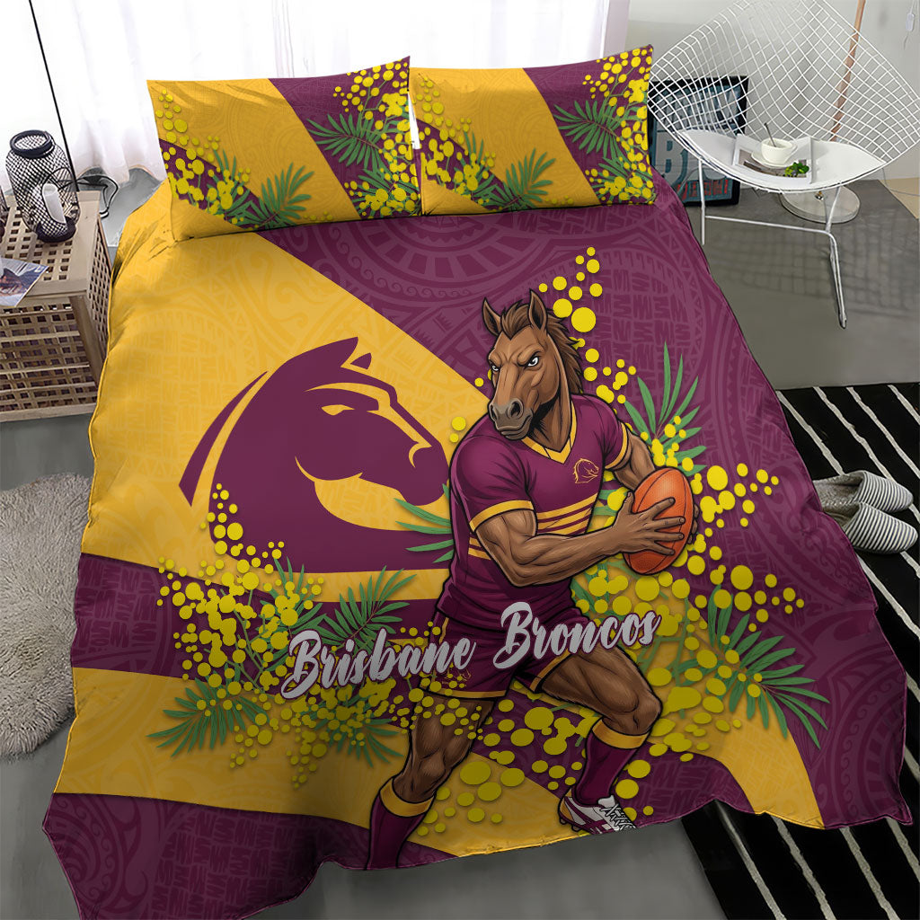 Brisbane Broncos Bedding Set Golden Wattle Floral Polynesian - Australian Flower - Rugby Mascot