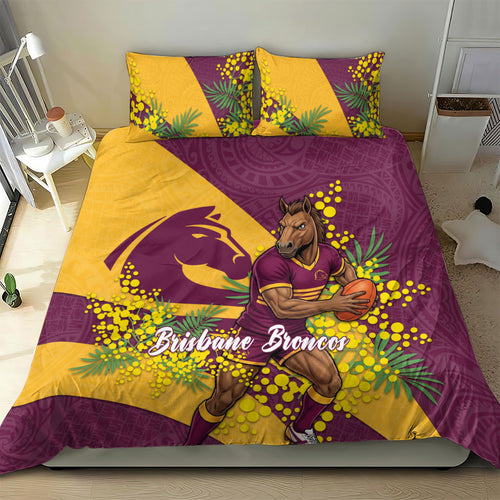 Brisbane Broncos Bedding Set Golden Wattle Floral Polynesian - Australian Flower - Rugby Mascot