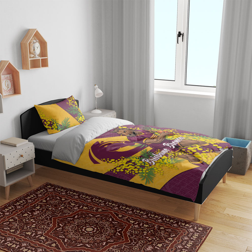 Brisbane Broncos Bedding Set Golden Wattle Floral Polynesian - Australian Flower - Rugby Mascot