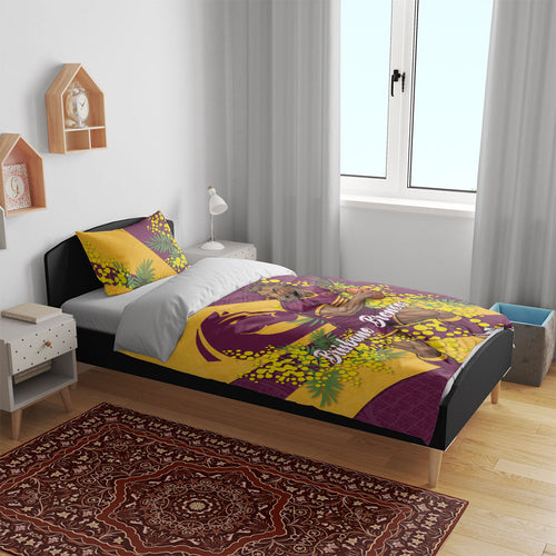 Brisbane Broncos Bedding Set Golden Wattle Floral Polynesian - Australian Flower - Rugby Mascot