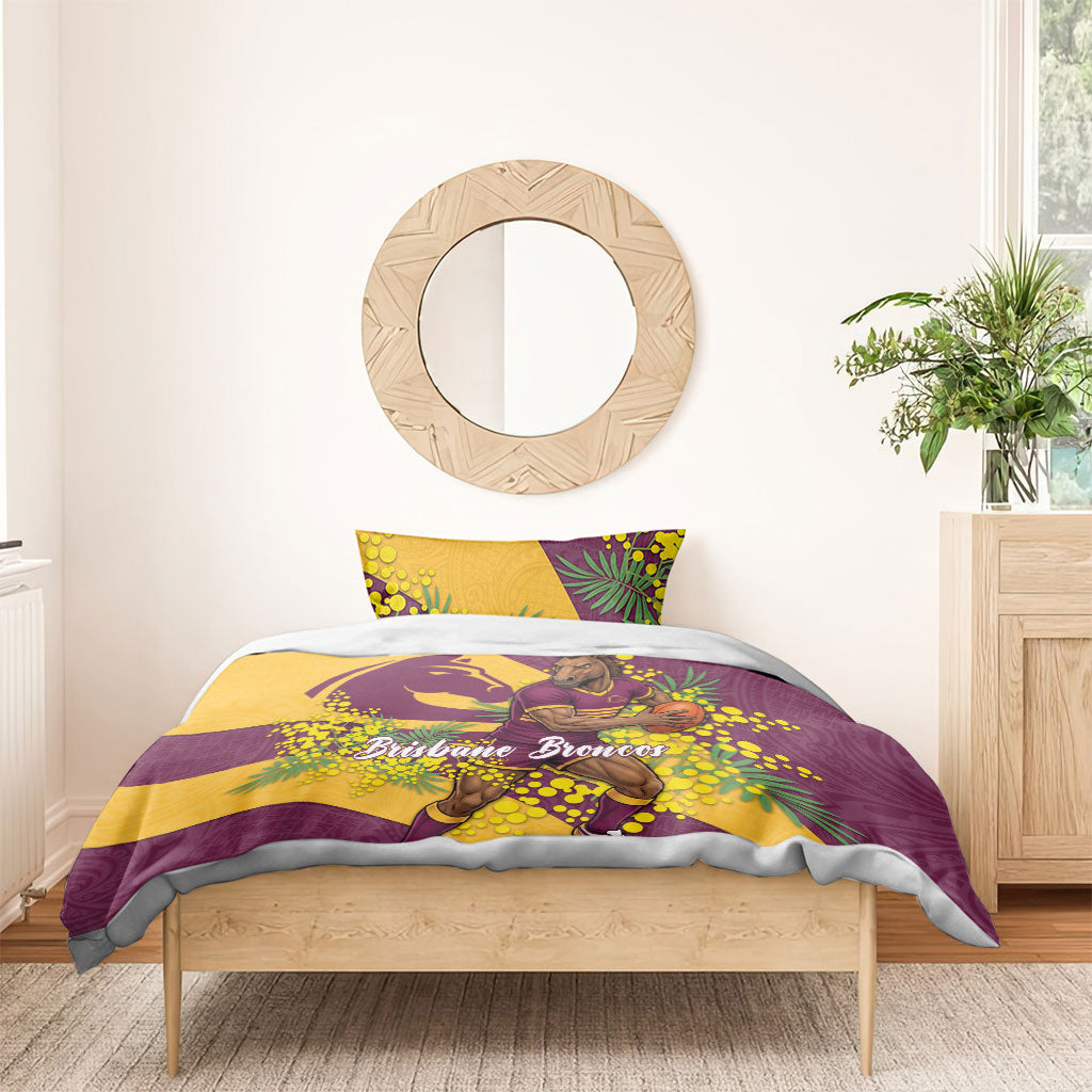 Brisbane Broncos Bedding Set Golden Wattle Floral Polynesian - Australian Flower - Rugby Mascot