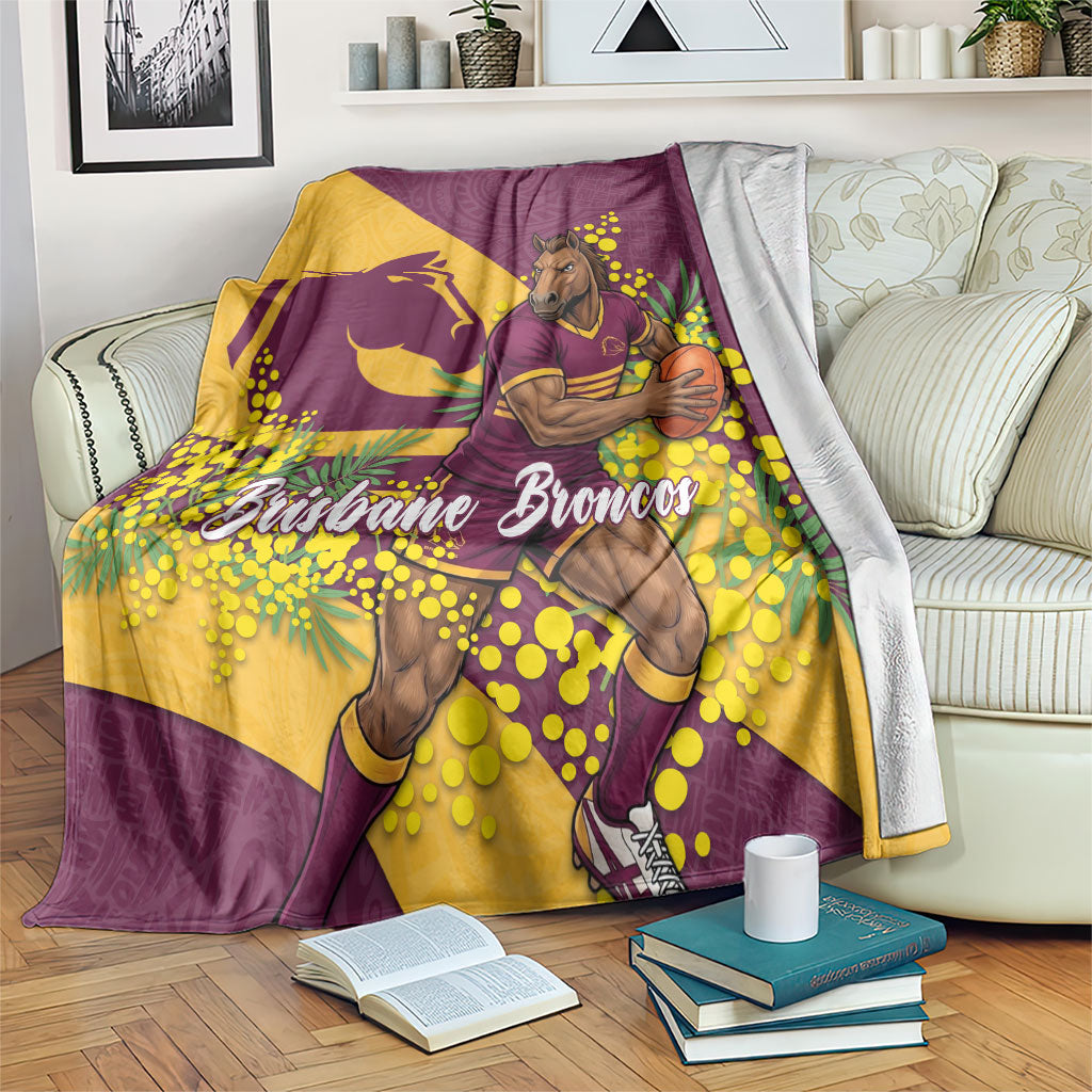 Brisbane Broncos Blanket Golden Wattle Floral Polynesian - Australian Flower - Rugby Mascot