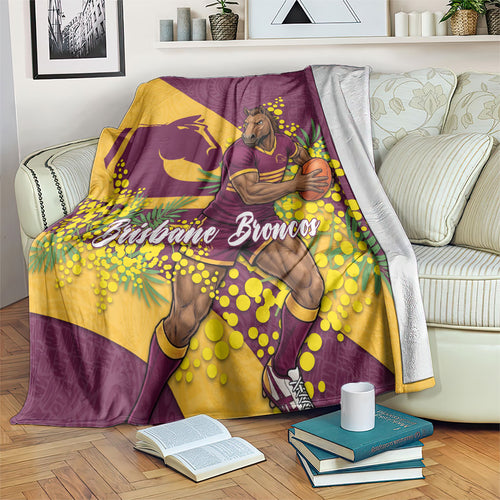 Brisbane Broncos Blanket Golden Wattle Floral Polynesian - Australian Flower - Rugby Mascot