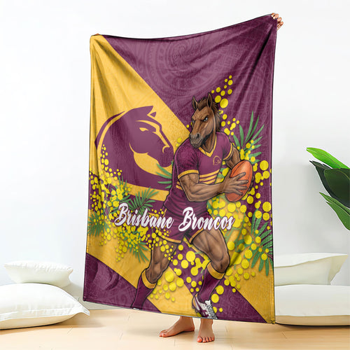 Brisbane Broncos Blanket Golden Wattle Floral Polynesian - Australian Flower - Rugby Mascot