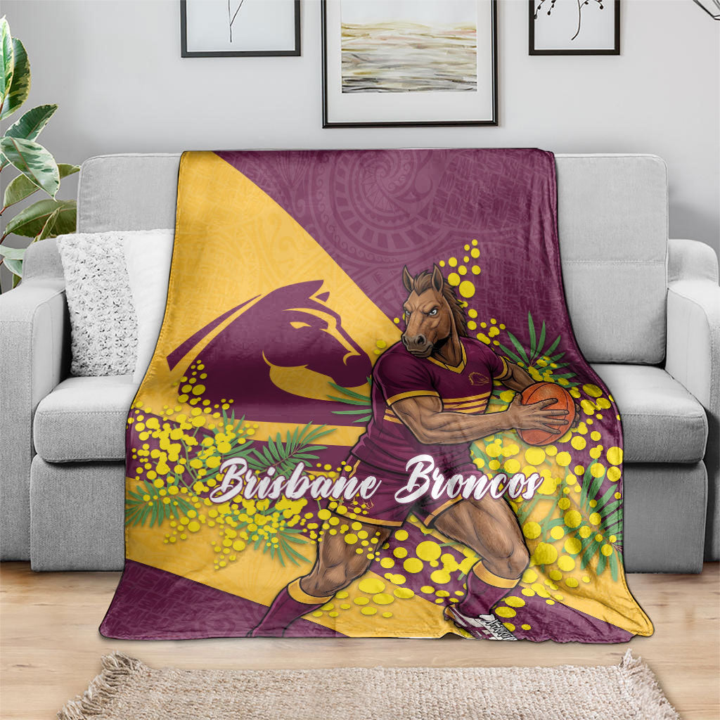 Brisbane Broncos Blanket Golden Wattle Floral Polynesian - Australian Flower - Rugby Mascot